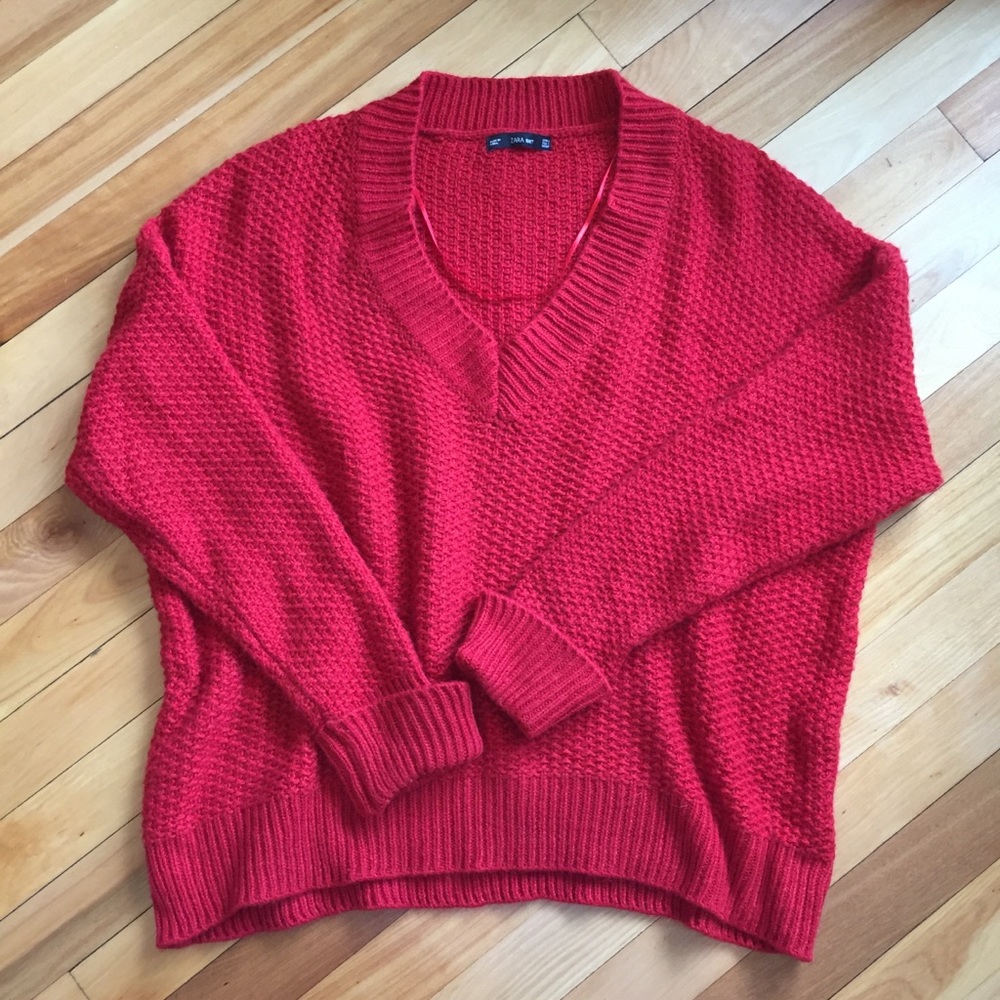 Zara red oversized slouchy sweater Small